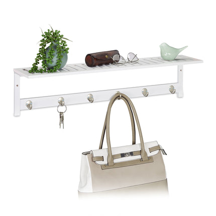 White wall coat hanger with shelf