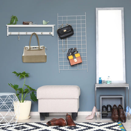 White wall coat hanger with shelf