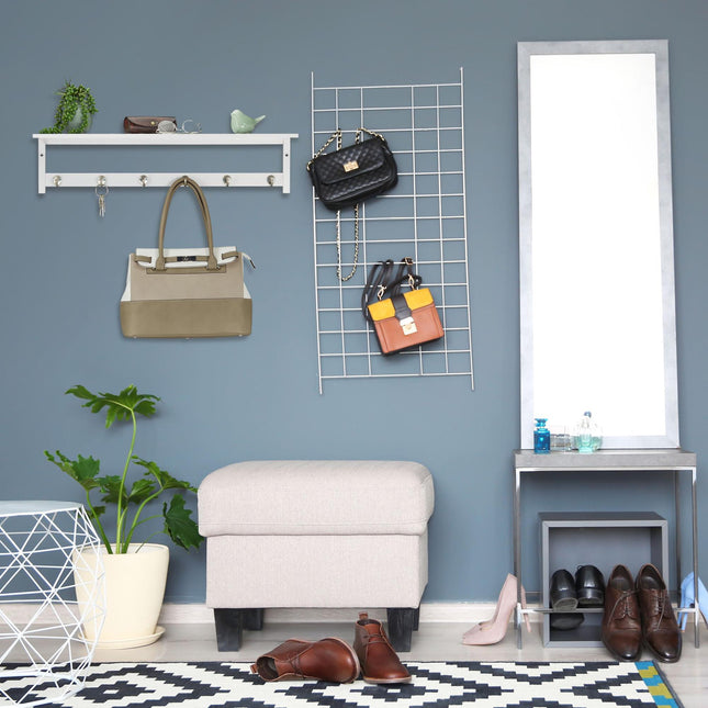 White wall coat hanger with shelf