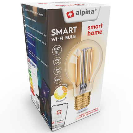 Ampoule LED WiFi Smart E27 à filament blanc chaud 5,5 W 470 lm