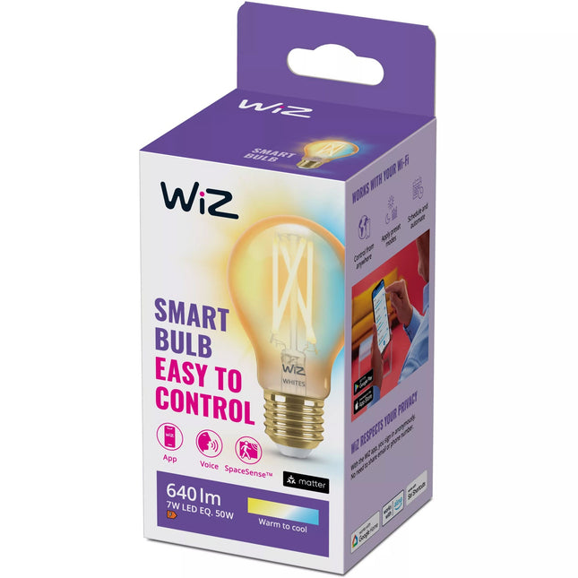 WiFi chytrá LED žárovka E27 50W Filament jantarová, teplá-studená bílá, 640 lm