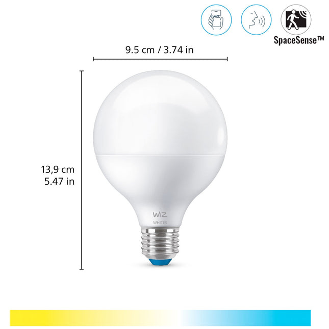 WiFi chytrá LED žárovka E27 G95 75W 1055lm teplá-studená bílá