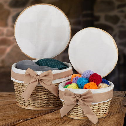 Wicker Bathroom Basket Set with Lids, 2 Pieces