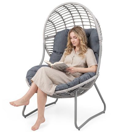 Wicker Egg Chair With Removable Cushions, Metal Frame