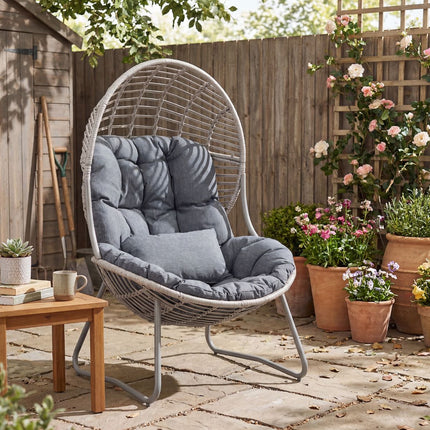 Wicker Egg Chair With Removable Cushions, Metal Frame