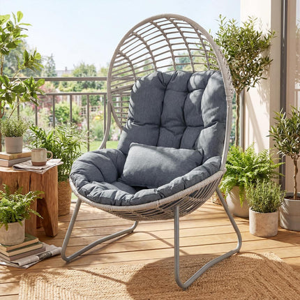 Wicker Egg Chair With Removable Cushions, Metal Frame