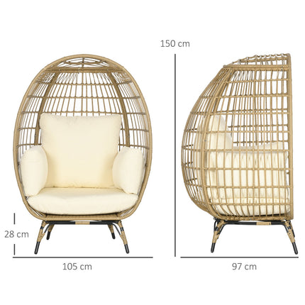 Rattansessel mit Kissen - Metall Khaki, 105x97x150 cm