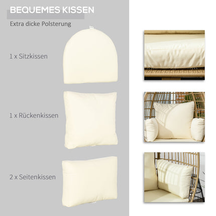 Rattansessel mit Kissen - Metall Khaki, 105x97x150 cm
