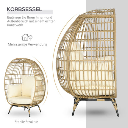Rattansessel mit Kissen - Metall Khaki, 105x97x150 cm