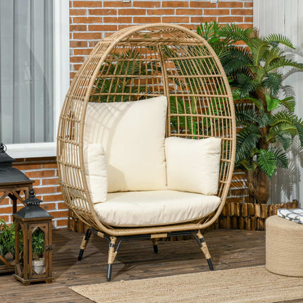 Rattansessel mit Kissen - Metall Khaki, 105x97x150 cm