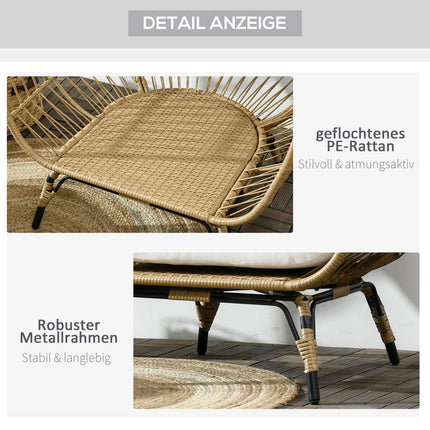Rattansessel mit Kissen - Metall Khaki, 105x97x150 cm