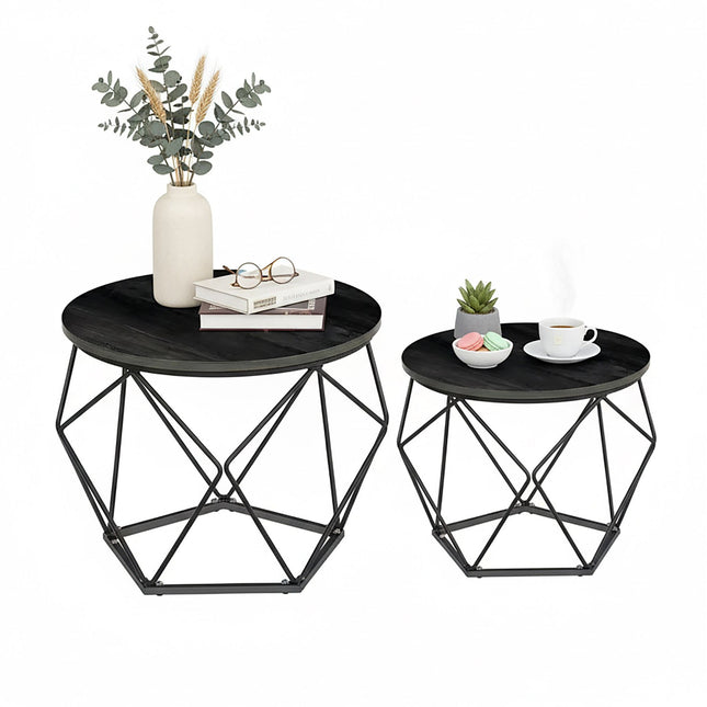 Beistelltisch-Set aus Korbgeflecht, abnehmbare Tablettplatten, 2er-Pack