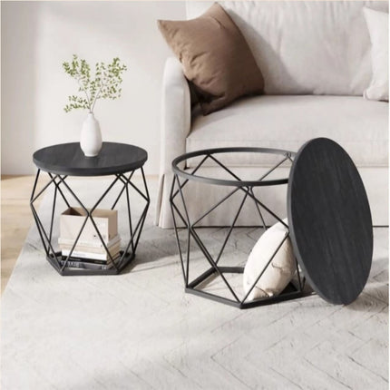 Beistelltisch-Set aus Korbgeflecht, abnehmbare Tablettplatten, 2er-Pack