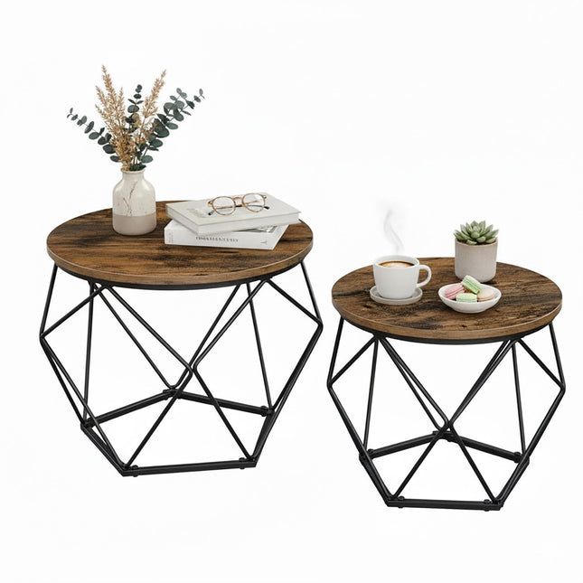 Korbtische, 2er-Set, abnehmbare Tablettplatten
