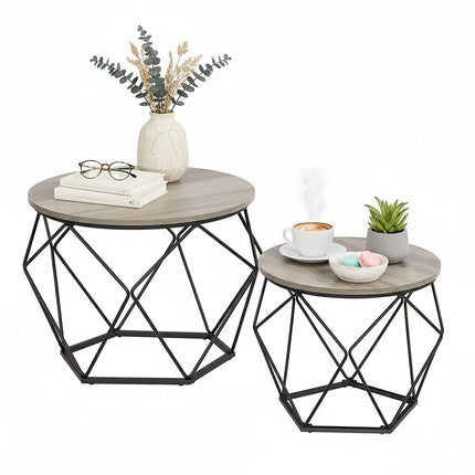 Beistelltische aus Korbgeflecht, abnehmbare Tablettplatten, 2er-Set
