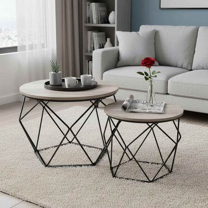 Beistelltische aus Korbgeflecht, abnehmbare Tablettplatten, 2er-Set