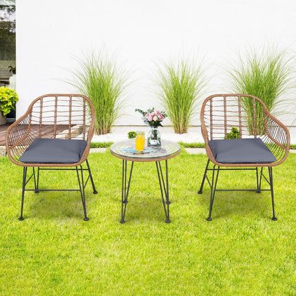 Korbmöbel-Set 3-teilig modernes Bistro-Set für die Terrasse