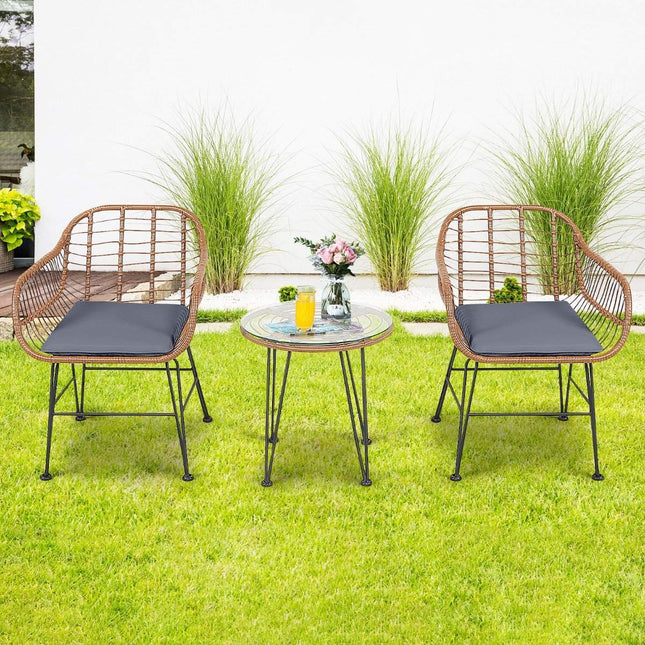 Korbmöbel-Set 3-teilig modernes Bistro-Set für die Terrasse