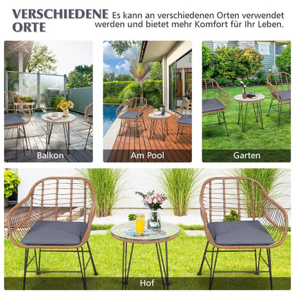 Korbmöbel-Set 3-teilig modernes Bistro-Set für die Terrasse