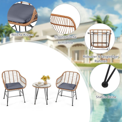 Korbmöbel-Set 3-teilig modernes Bistro-Set für die Terrasse