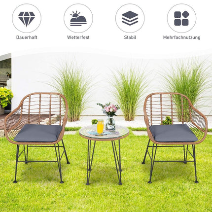Korbmöbel-Set 3-teilig modernes Bistro-Set für die Terrasse