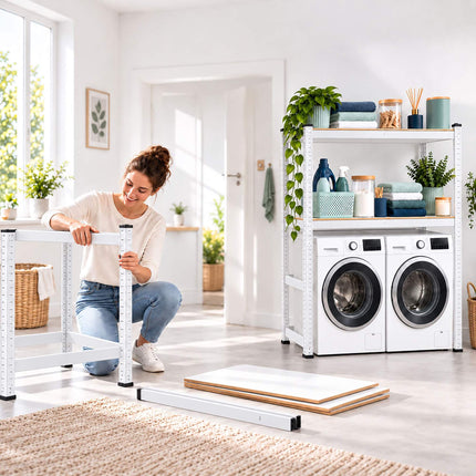Wide Heavy-Duty Shelf Over Washer and Dryer, Steel and MDF, White