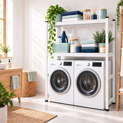 Wide Heavy-Duty Shelf Over Washer and Dryer, Steel and MDF, White