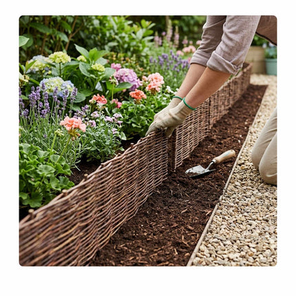 Weidenzaun Gartenumrandung – Flexible Flechtumrandung, mit Erdspießen