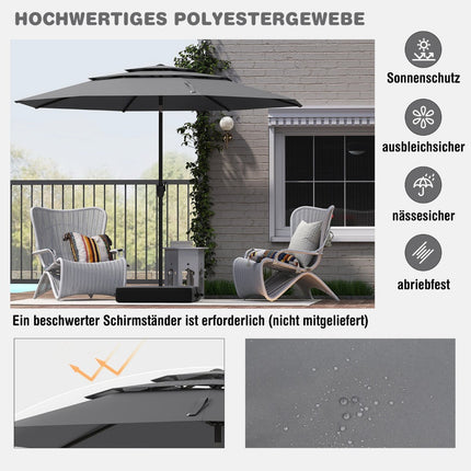 Windfester Terrassenschirm, 300 cm, Kurbelneiger, Grau