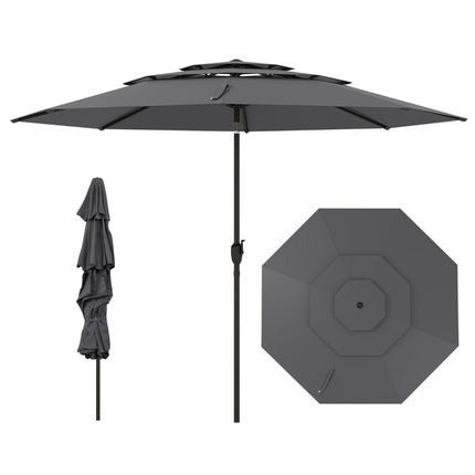 Windfester Terrassenschirm, 300 cm, Kurbelneiger, Grau