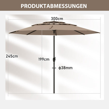 Slunečník odolný proti větru, 300 cm, náklon a klika, béžový
