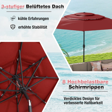 Windfester Ampelschirm, 300 cm, mit Knickfunktion und Kurbel, Rot