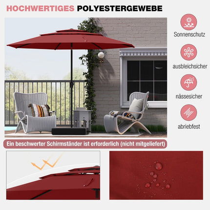 Windfester Ampelschirm, 300 cm, mit Knickfunktion und Kurbel, Rot
