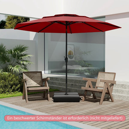 Windfester Ampelschirm, 300 cm, mit Knickfunktion und Kurbel, Rot