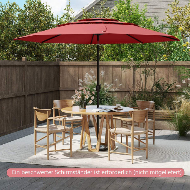 Windfester Ampelschirm, 300 cm, mit Knickfunktion und Kurbel, Rot