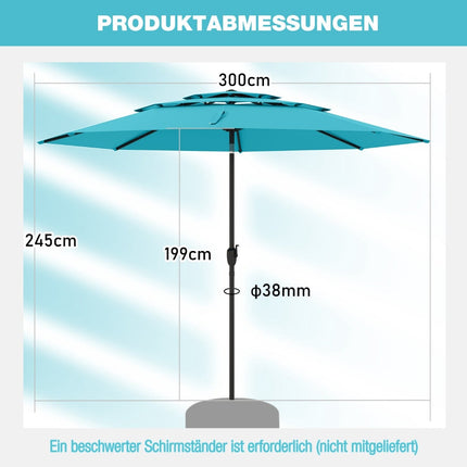 Windbeständiger Sonnenschirm, 300 cm, Türkis