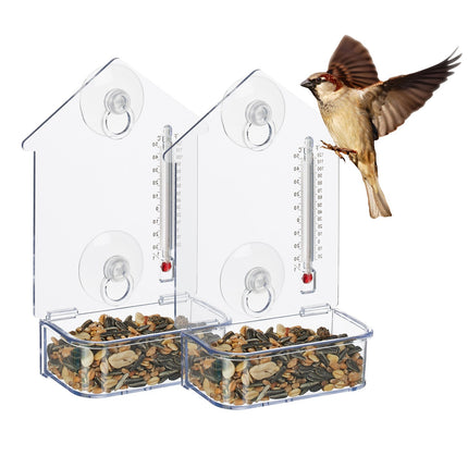 Fenster-Vogelfutterhaus mit Thermometer, Saugnäpfe