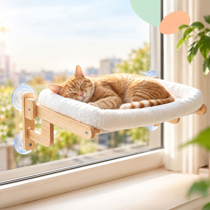 Window Cat Hammock with Suction Cups and Wall Mount, Cream, Max. 18 kg