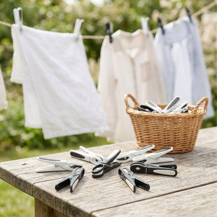 Windproof Soft-Grip Clothes Pegs, 50-Pack, Black/White