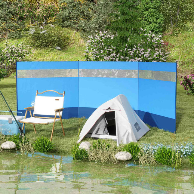 Faltbarer Windschutz mit hellem Fenster, 440x140cm, Blau