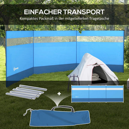 Faltbarer Windschutz mit hellem Fenster, 440x140cm, Blau