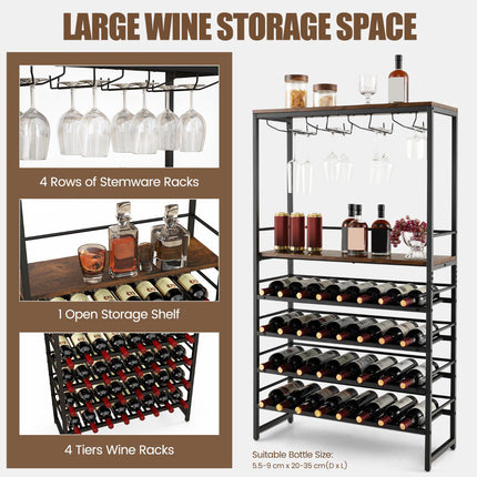 Wine Bakers Rack, 4-Tier Storage, Stemware Holder