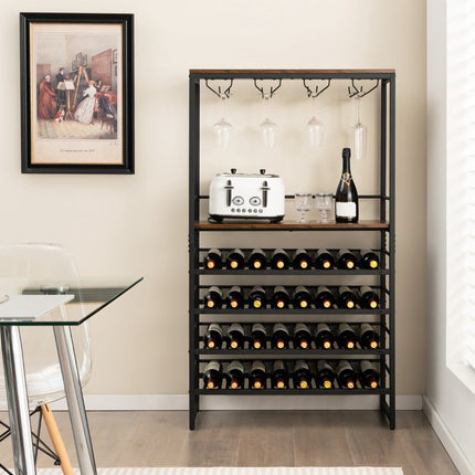 Wine Bakers Rack, 4-Tier Storage, Stemware Holder
