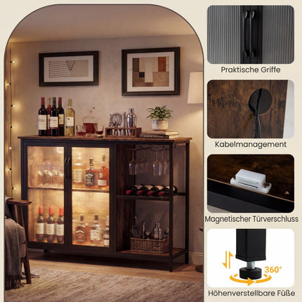Weinschrank mit LED-Beleuchtung, Glashalter und Ladeanschlüssen