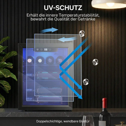 Wine Cooler 16 Bottles 48 L with Glass Door and LED Light, 4-16°C, Black