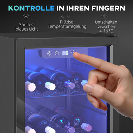 Weinkühlschrank, 24 Flaschen, 68L, 4–16C, Glastür, Schwarz