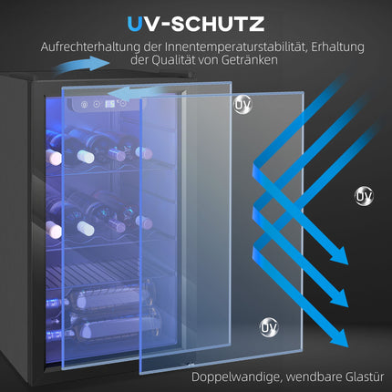 Weinkühlschrank, 24 Flaschen, 68L, 4–16C, Glastür, Schwarz