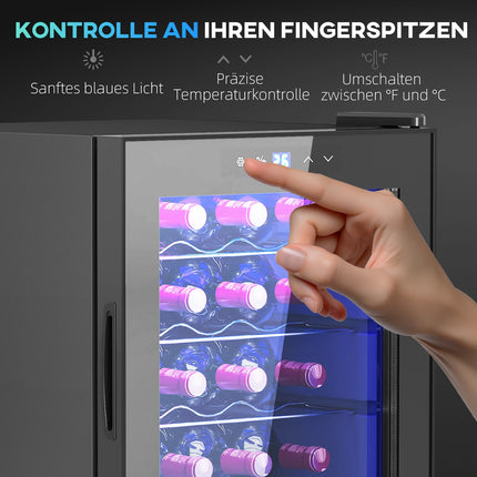 Weinkühlschrank 20 Flaschen, Anti-UV-Glas, LED-Beleuchtung