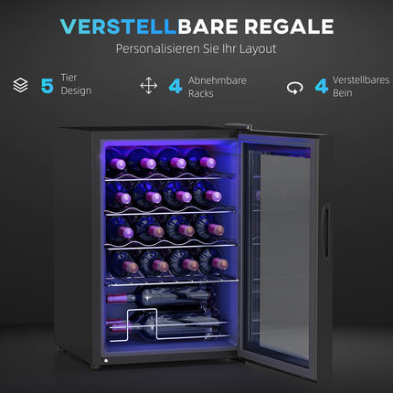 Weinkühlschrank 20 Flaschen, Anti-UV-Glas, LED-Beleuchtung