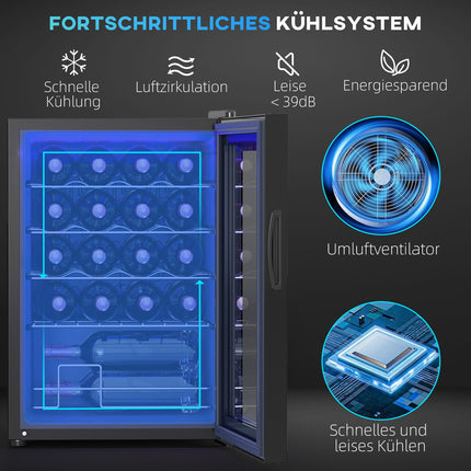 Weinkühlschrank 20 Flaschen, Anti-UV-Glas, LED-Beleuchtung